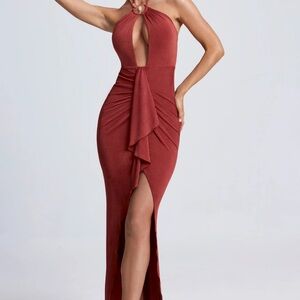 Oh Polly Strapless Burgundy Dress